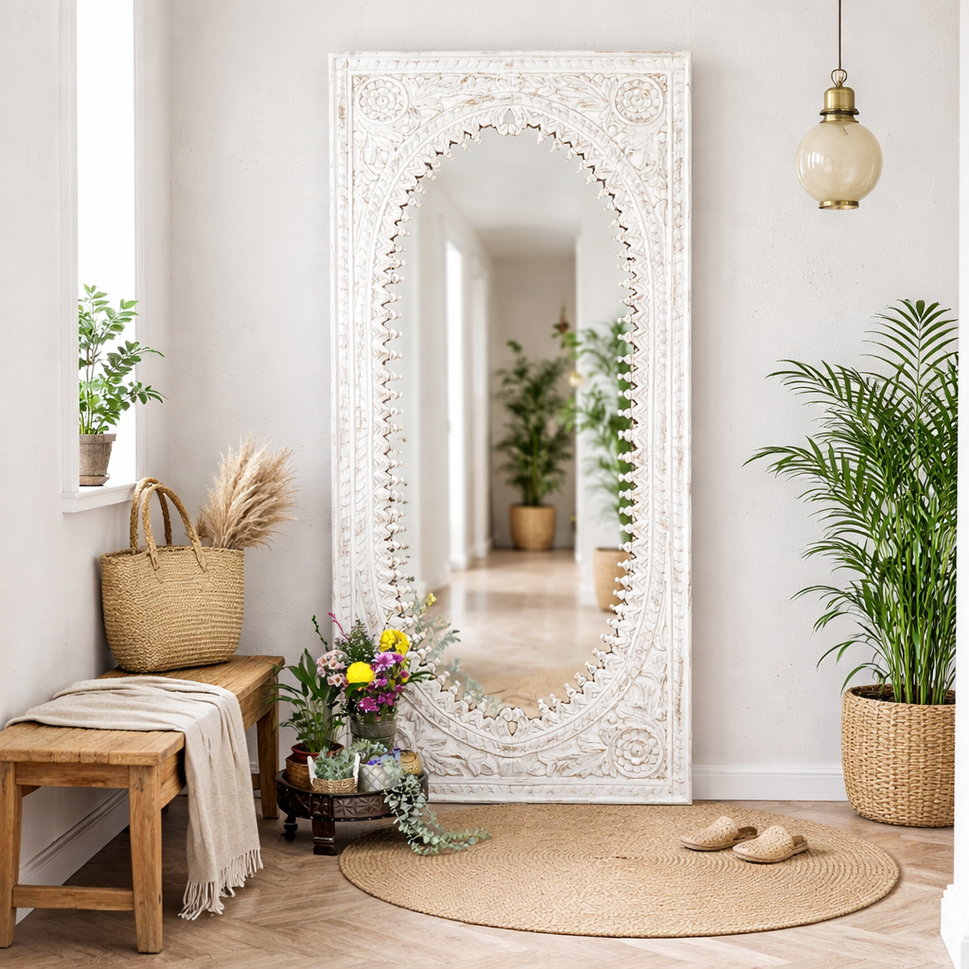 Utkarsh Spindle Carved Wooden Mirror