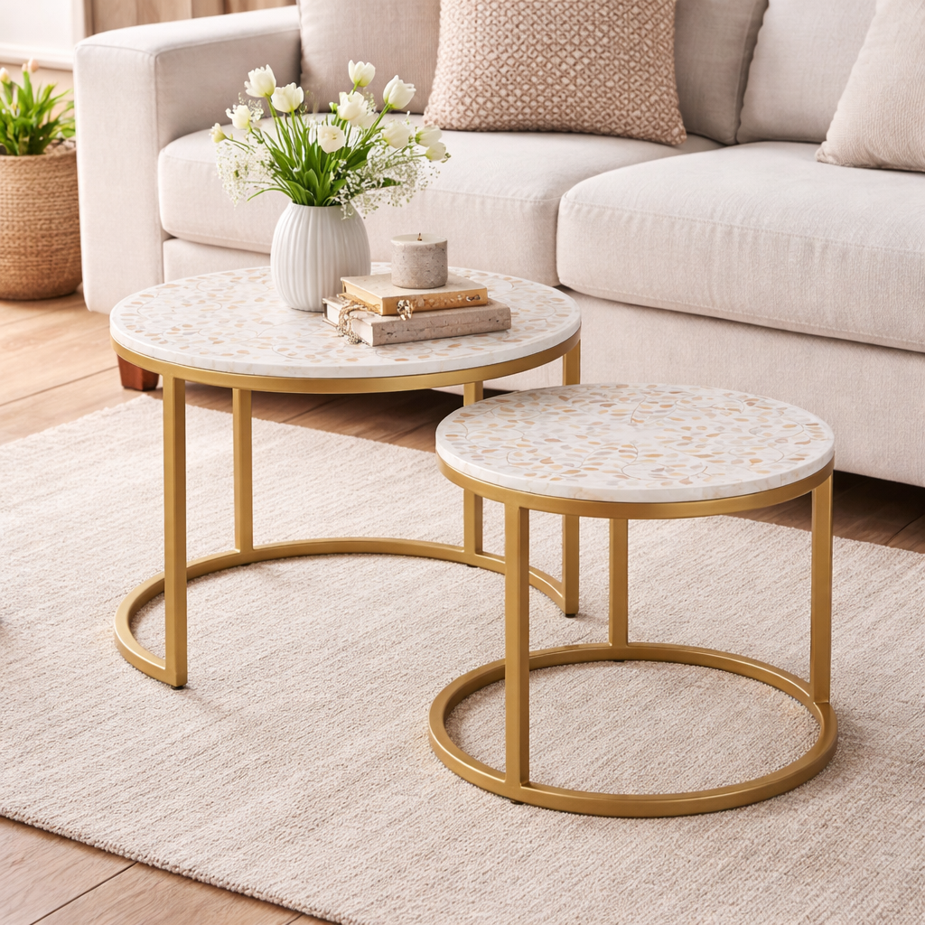 Veylor Mother of Pearl Inlay Nesting Coffee Table