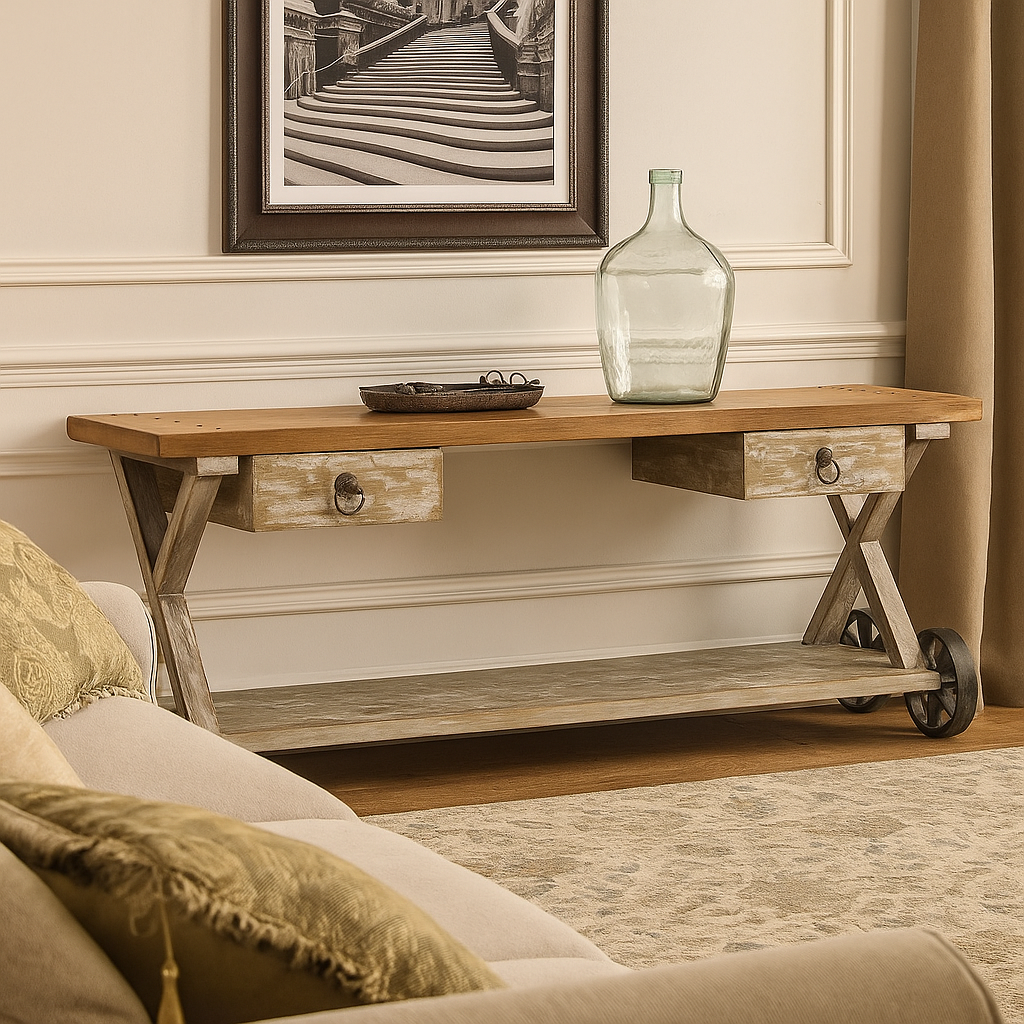Kline Hand Carved Wooden Console Table