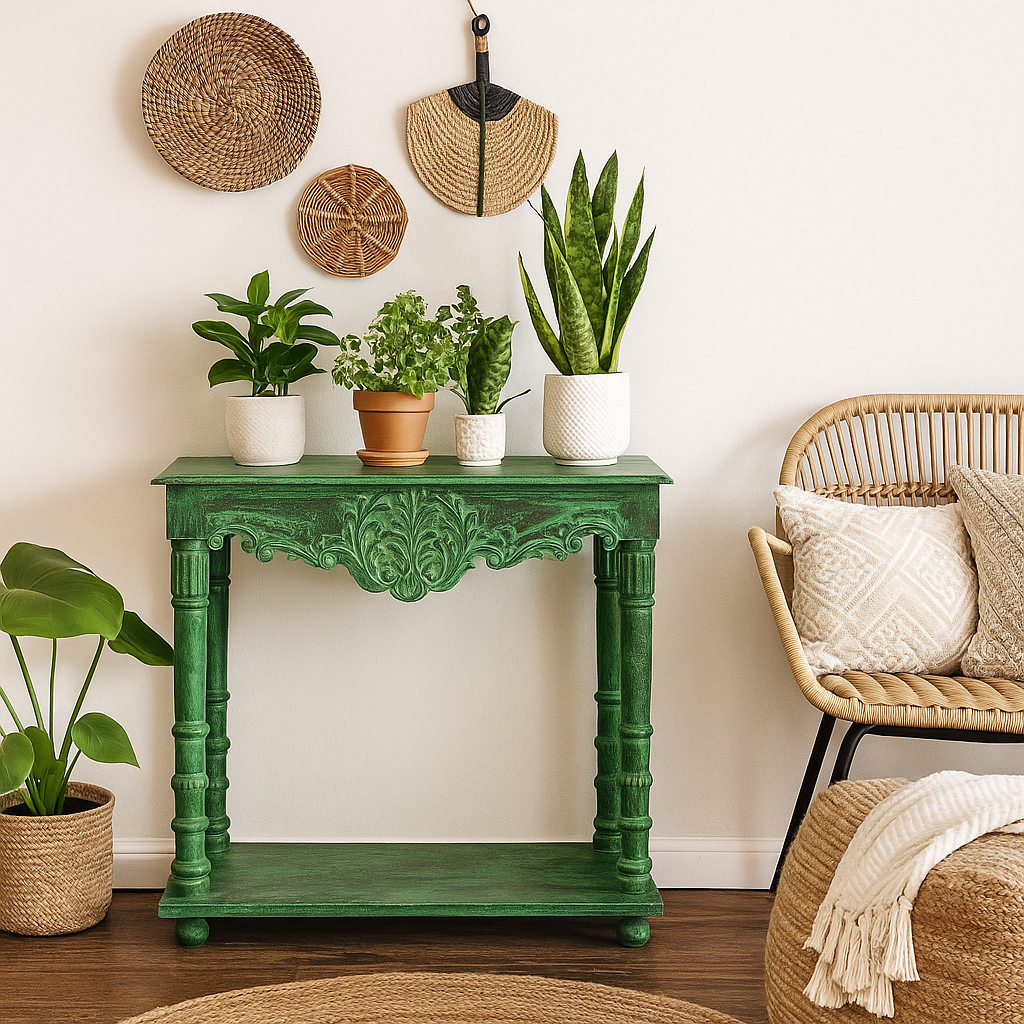 Bob Hand Carved Wooden Console Table
