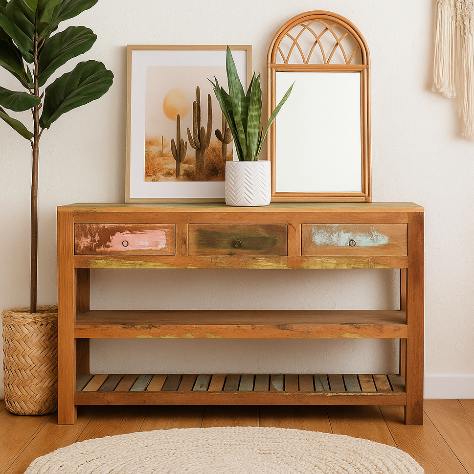 Meta Hand Carved Wooden Console Table