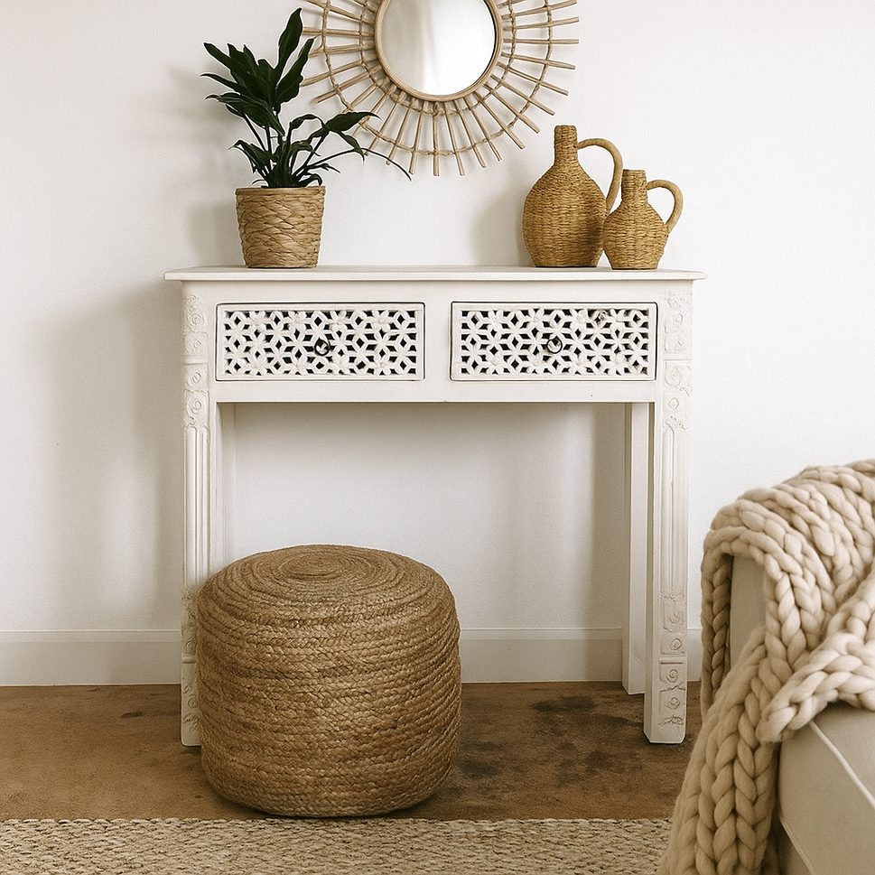 Sitta Hand Carved Wood Console Table