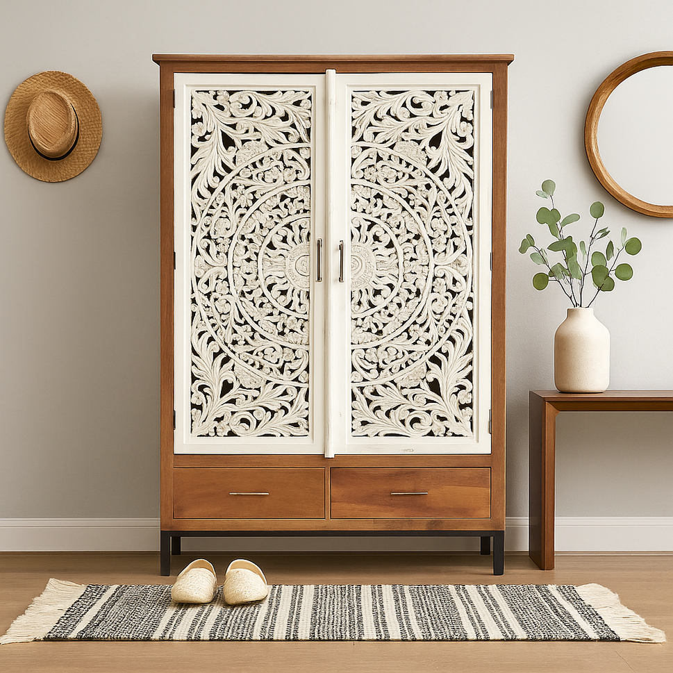 Paul Hand Carved Wooden Shoe Cabinet