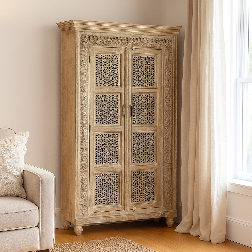 Hiltz Hand Carved Wooden Shoe Cabinet