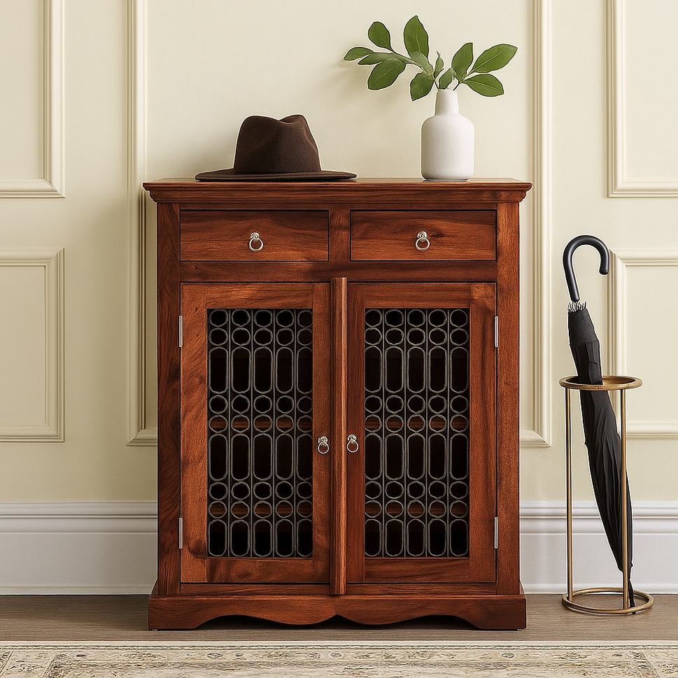 Shea Hand Carved Wooden Shoe Cabinet