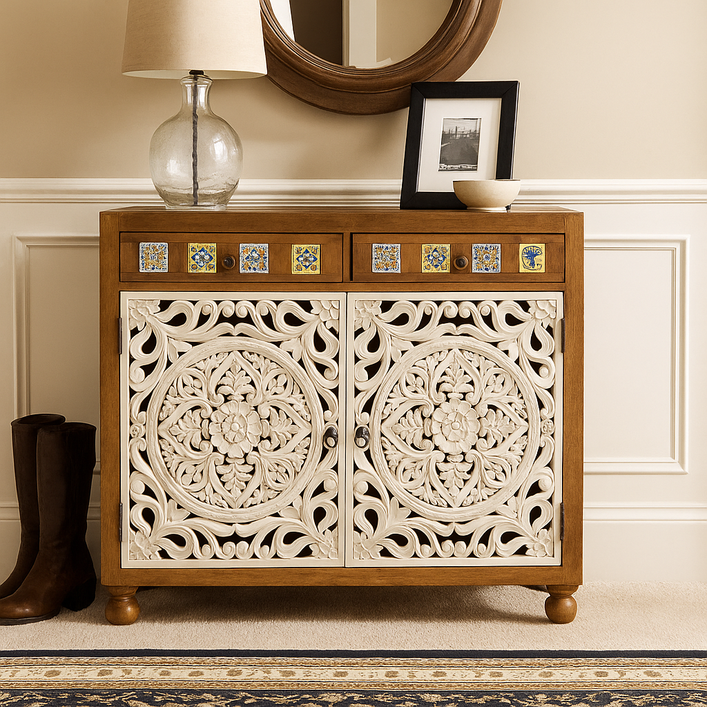 Riva Hand Carved Shoe Cabinet