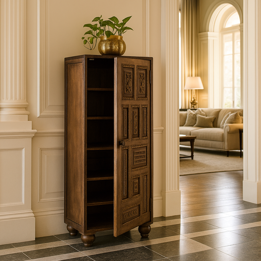 Lena Hand Carved Wooden Shoe Cabinet