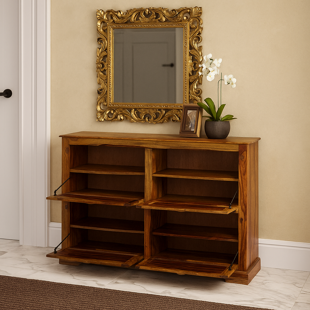 Valdes Hand Carved Wooden Shoe Cabinet