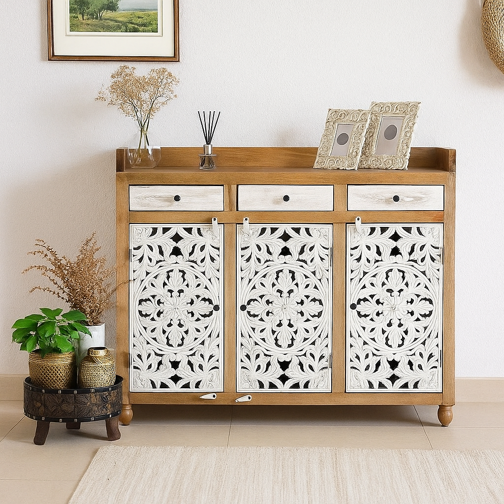 Lucia Carved Wooden Shoe Cabinet
