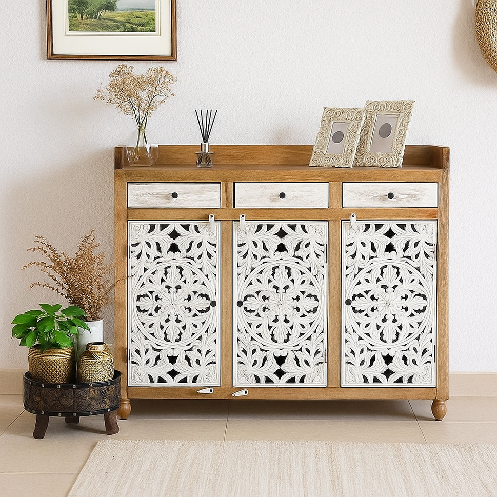 Lucia Carved Wooden Shoe Cabinet