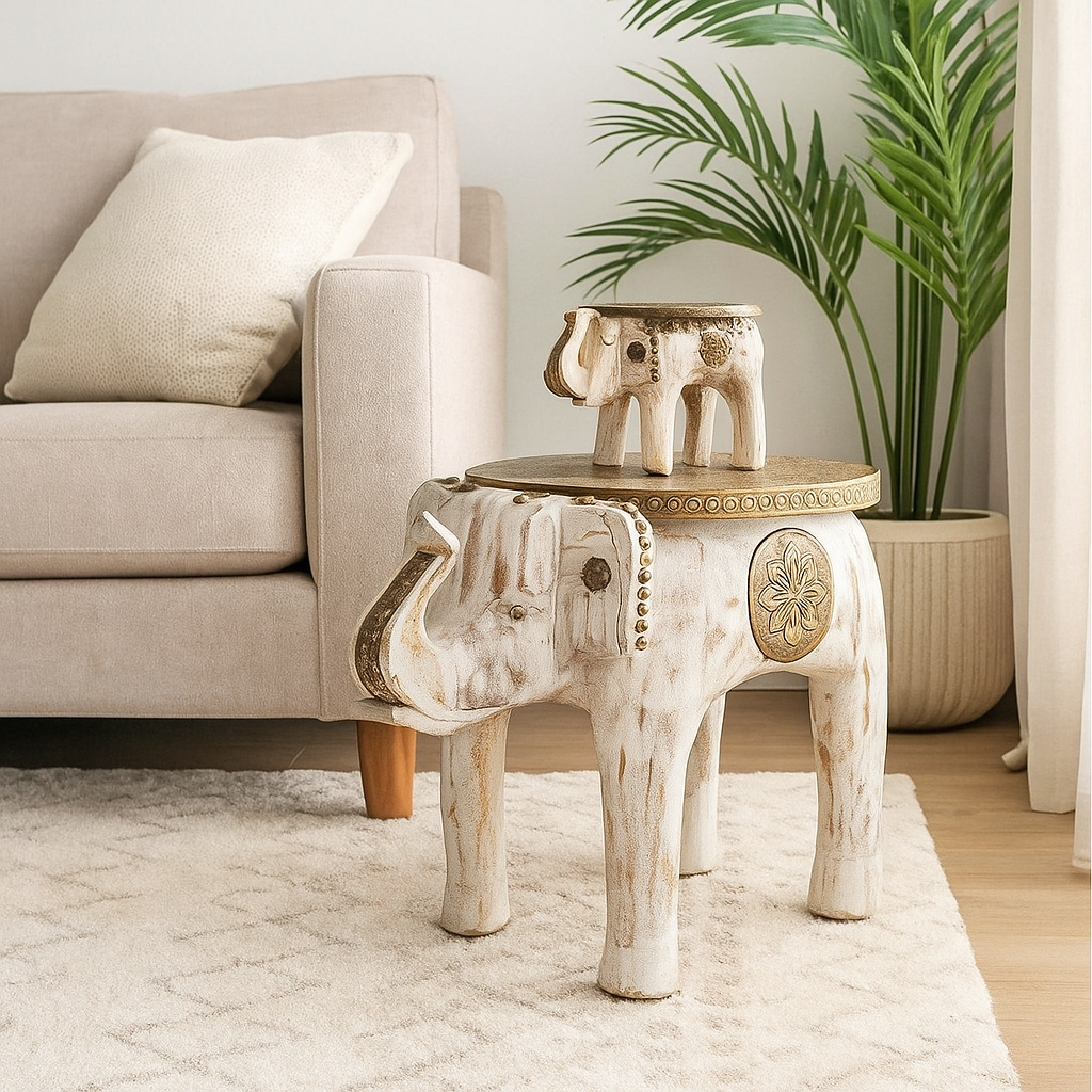 Neha Wooden Hand Carved Stool