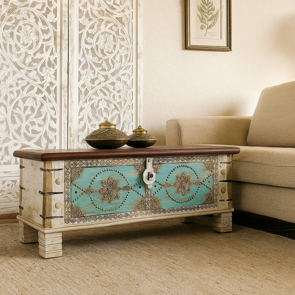 Samma  Vintage Style Brass Fitted Wooden Trunk