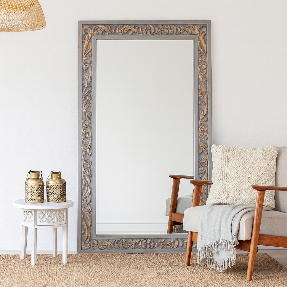 Evan Carved Wooden Mirror