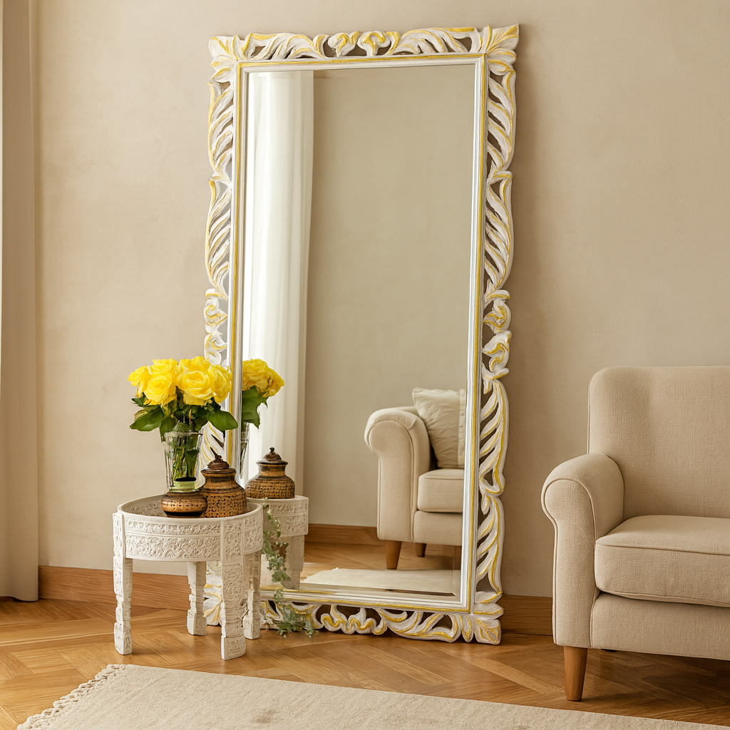 Kathy Carved White & Gold Mirror