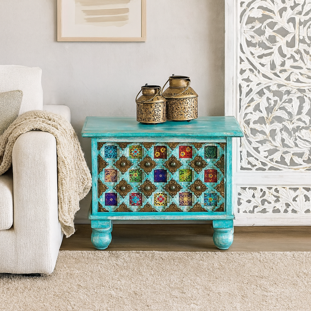 Zoya Carved Tile Storage Trunk