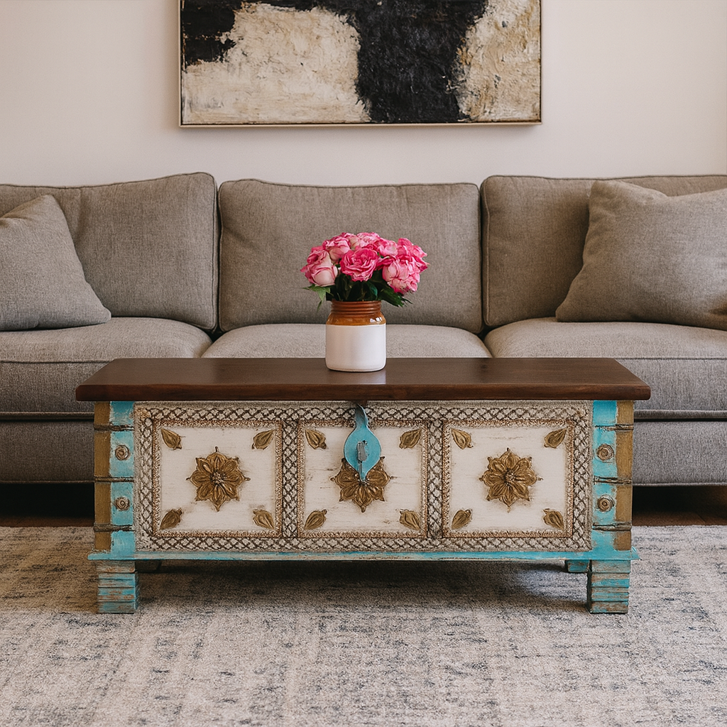 Anika  Vintage Style Brass Fitted Wooden Trunk