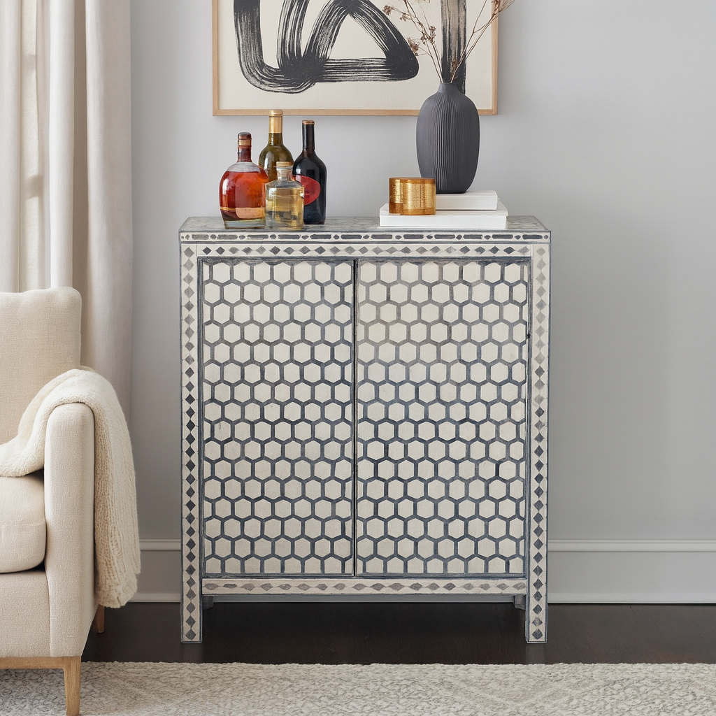 Dizon Bone Inlay Bar Cabinet