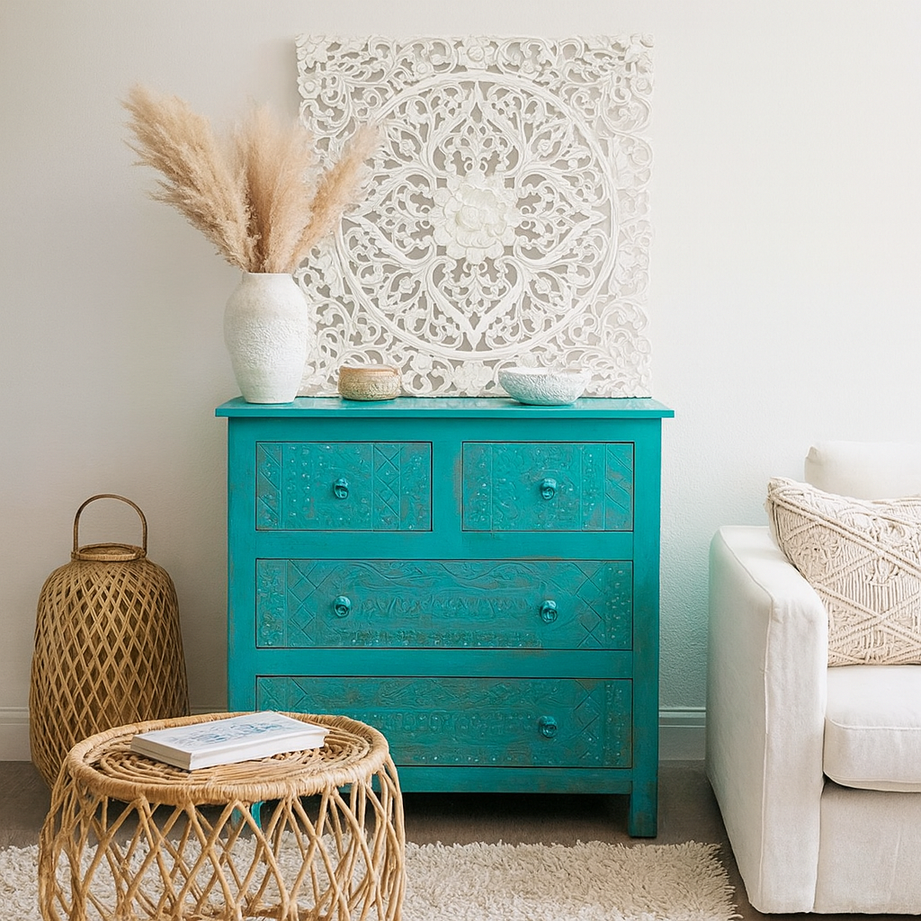 Liva Carved Wooden Chest of Drawer