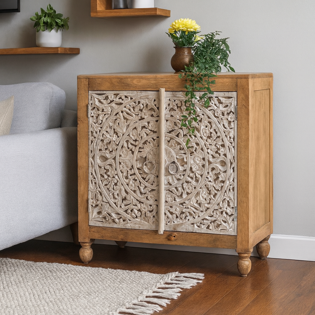 Rylan Hand Carved Wooden Cabinet