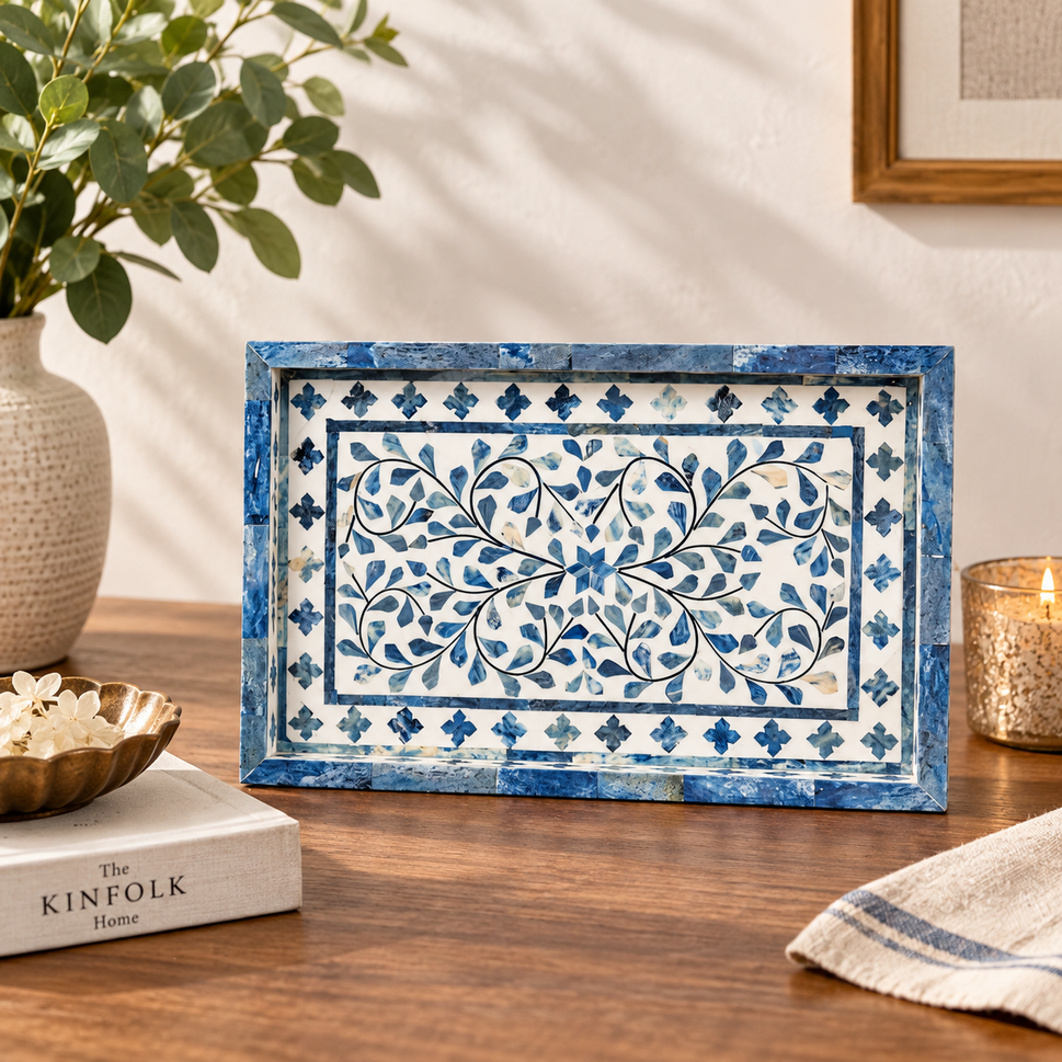 Premaa Bone Inlay Floral Pattern Tray