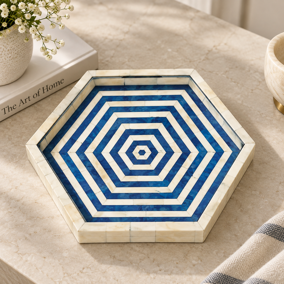 Nivi Bone Inlay Tray with Chevron Pattern