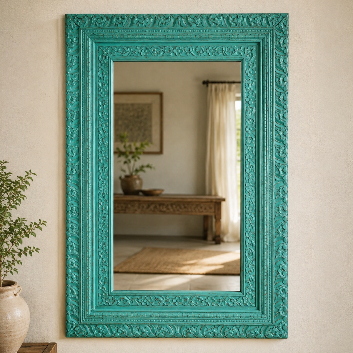 Kenny Hand Carved Wooden Mirror
