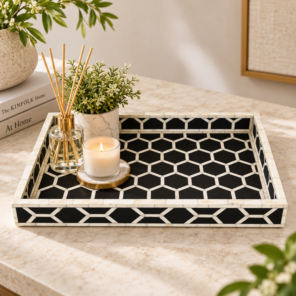 Rachelle Bone Inlay Honeycomb Pattern Tray