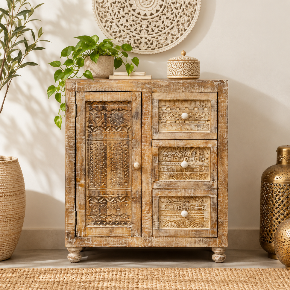 Luka Wooden Carved Chest