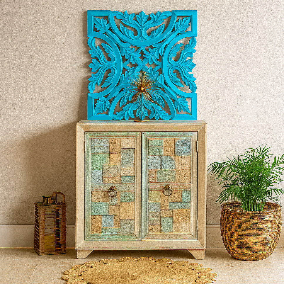 Pitts Hand Carved Wooden Shoe Cabinet