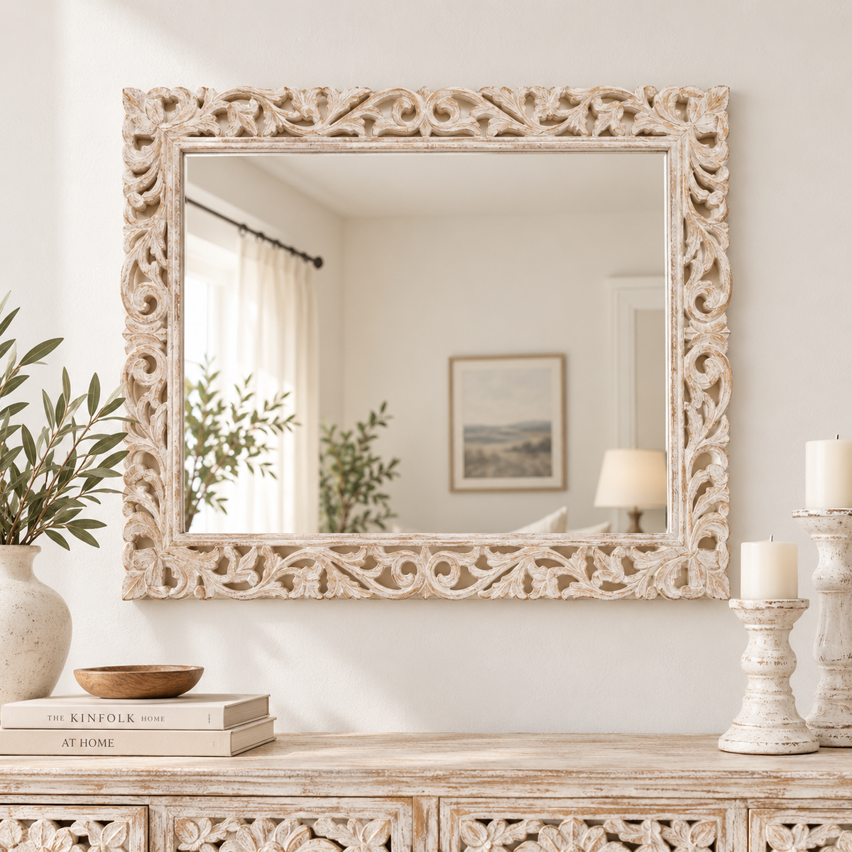 Blaire Hand Carved Wooden Mirror