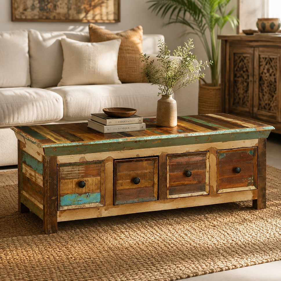 Connor Carved Wooden Coffee Table