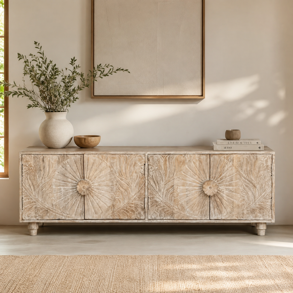 Earl Hand Carved Wooden TV Cabinet