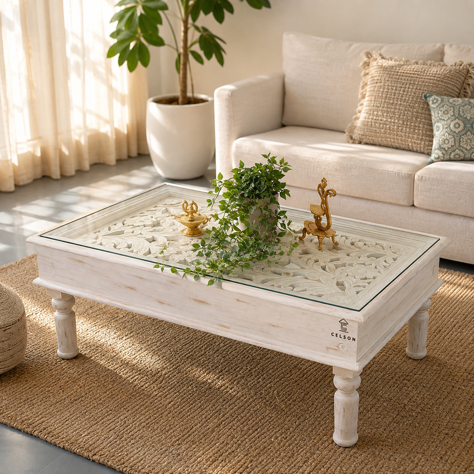 Ecbert Wooden Carved Coffee Table