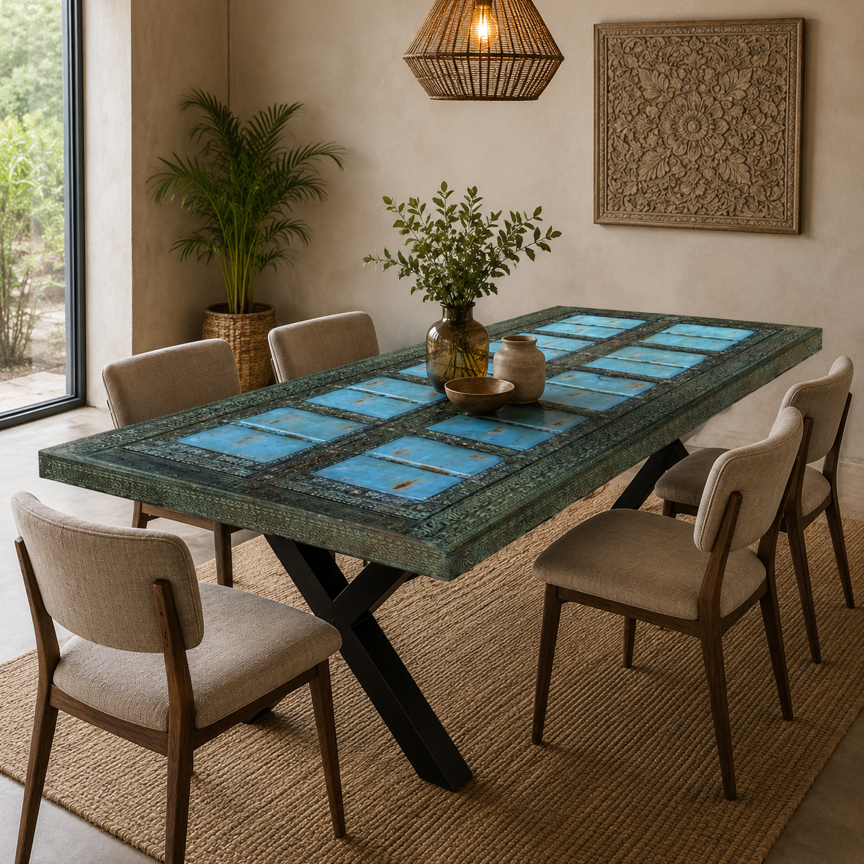 Sherer Hand Carved Wooden Dining Table