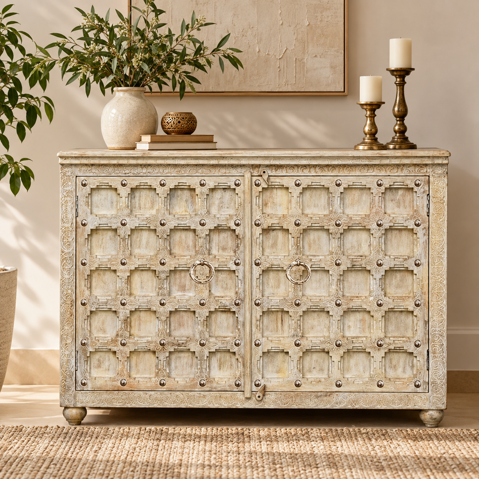 Daisy Carved Wooden Cabinet