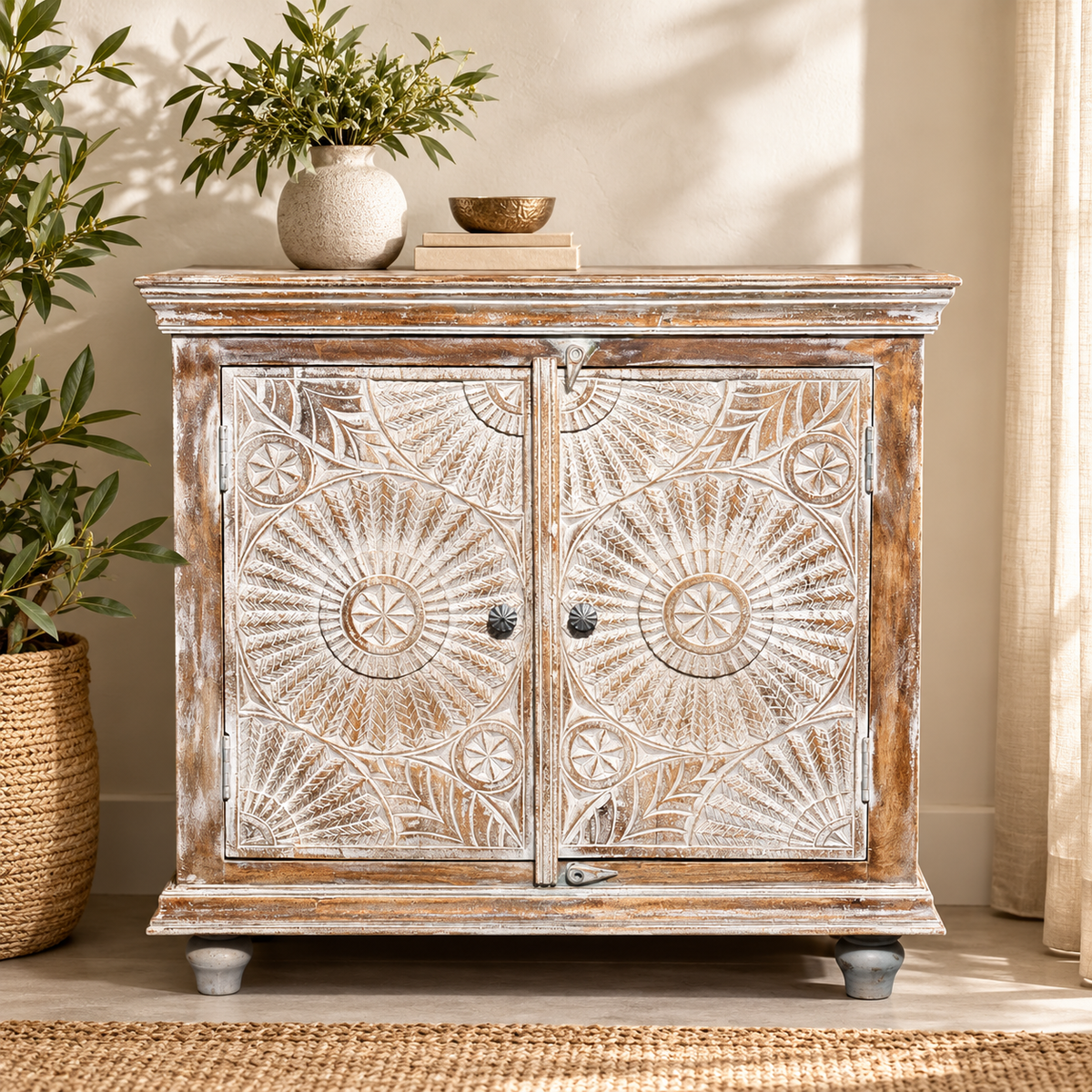 Village Wooden Carved Cabinet