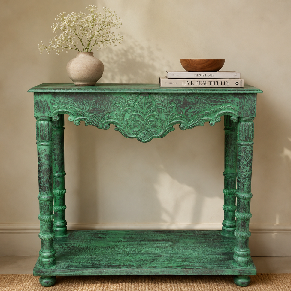 Bob Hand Carved Wooden Console Table