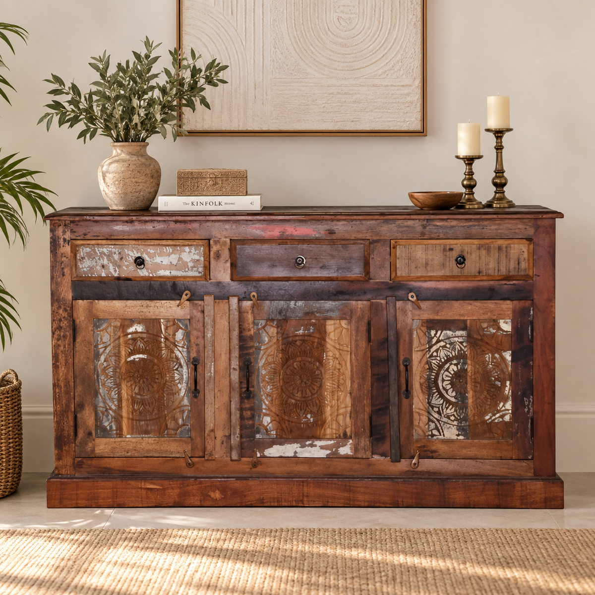 Frida Hand Carved Wooden Side Board