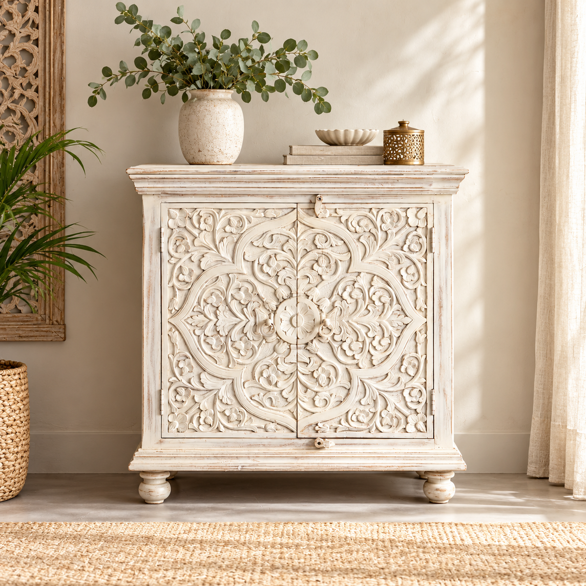 Calyx Carved Wooden Cabinet
