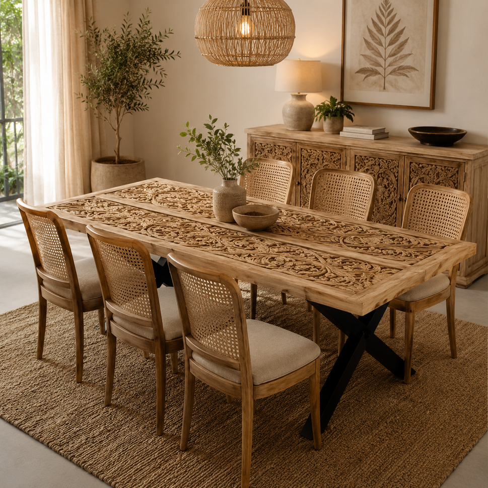 Lionel Hand Carved Wooden Dining Table