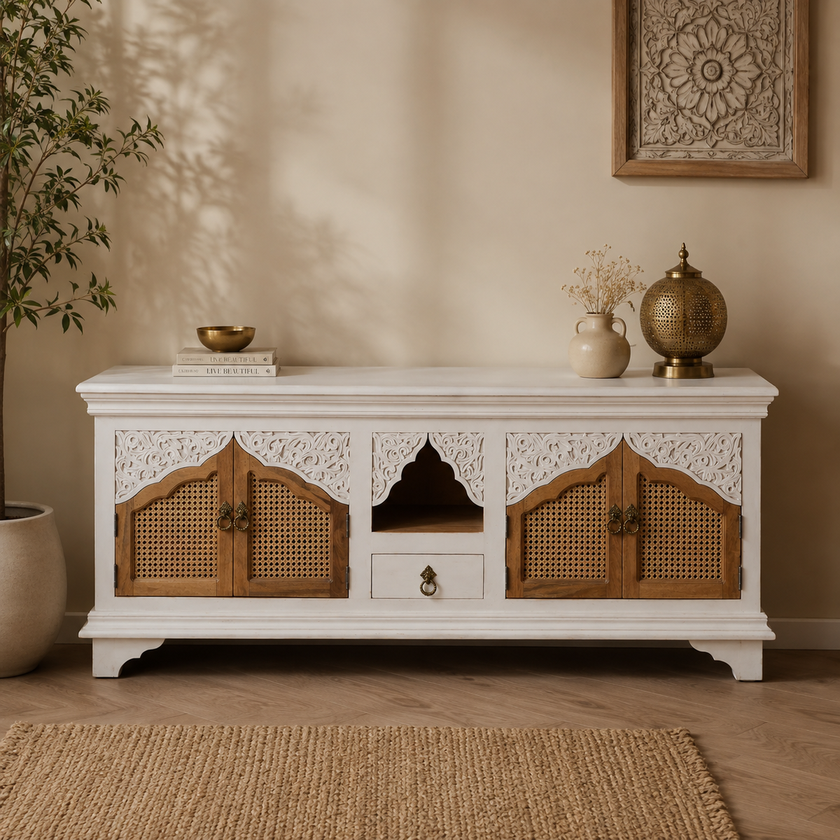 Isabelle Carved Wooden TV Cabinet