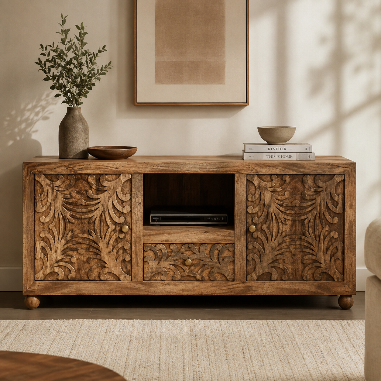Purpuro Wooden Hand Carved  TV Cabinet