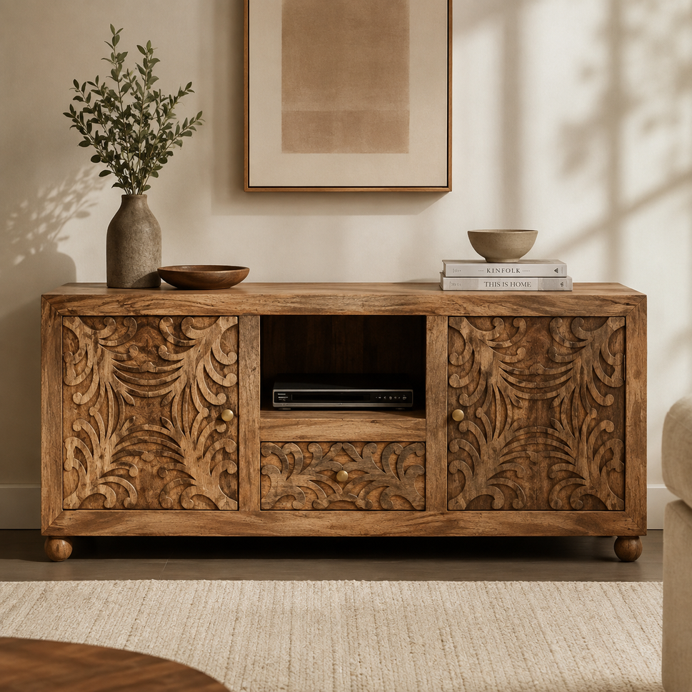 Purpuro Wooden Hand Carved  TV Cabinet