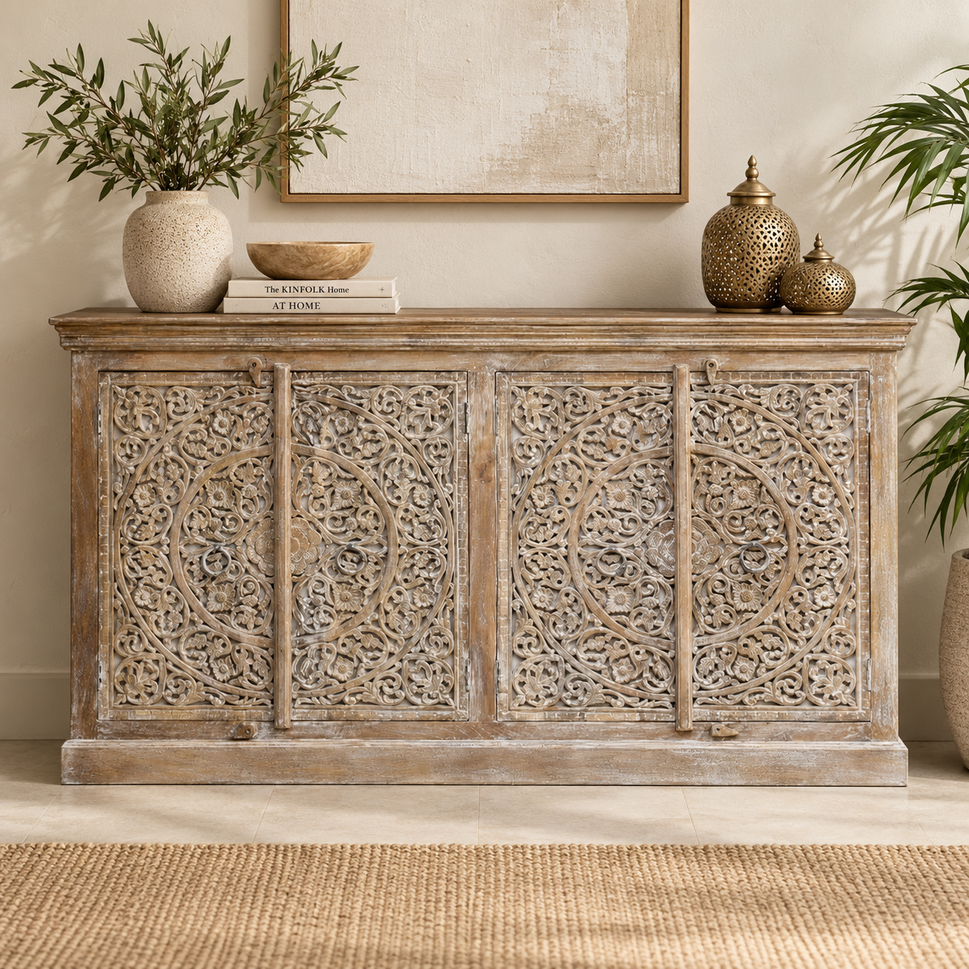 Tram Hand Carved Wooden Sideboard