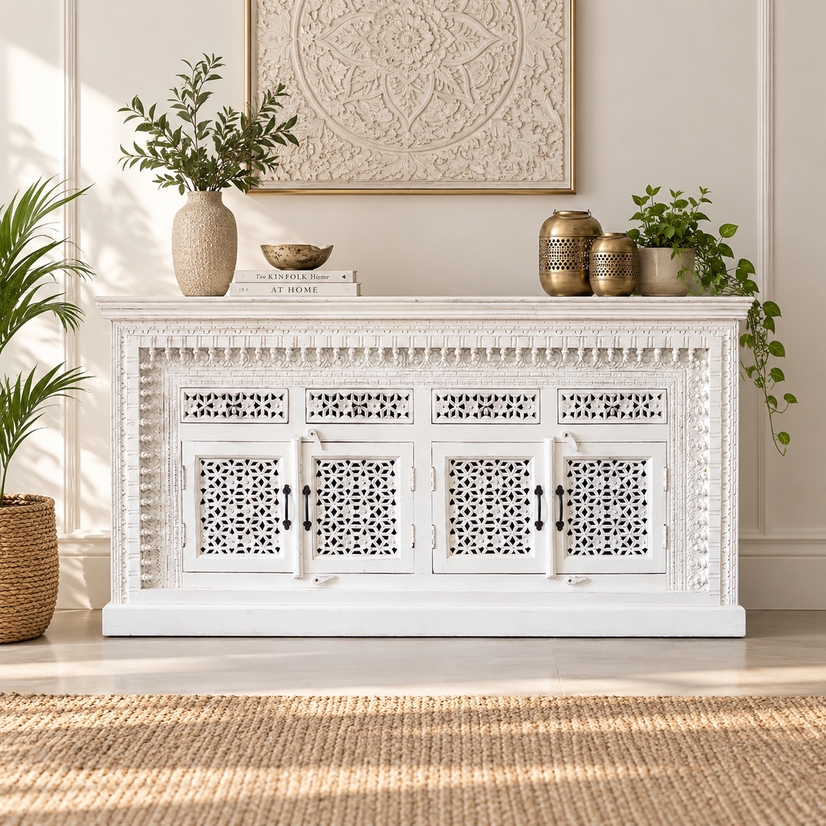 Chen Hand Carved Wooden Sideboard
