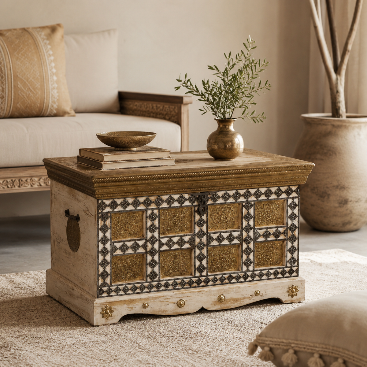 Coretz Hand Carved Storage Trunk