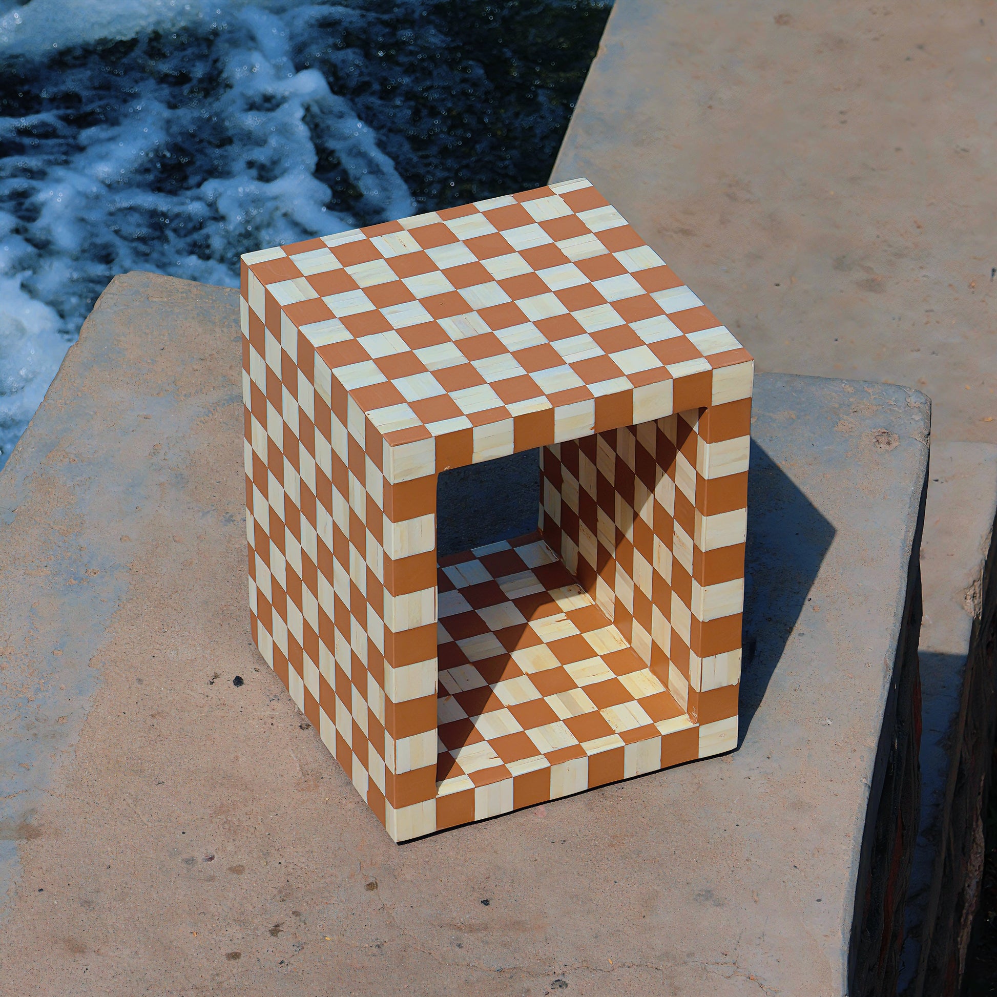 Chales Bone Inlay Checkboard Cube