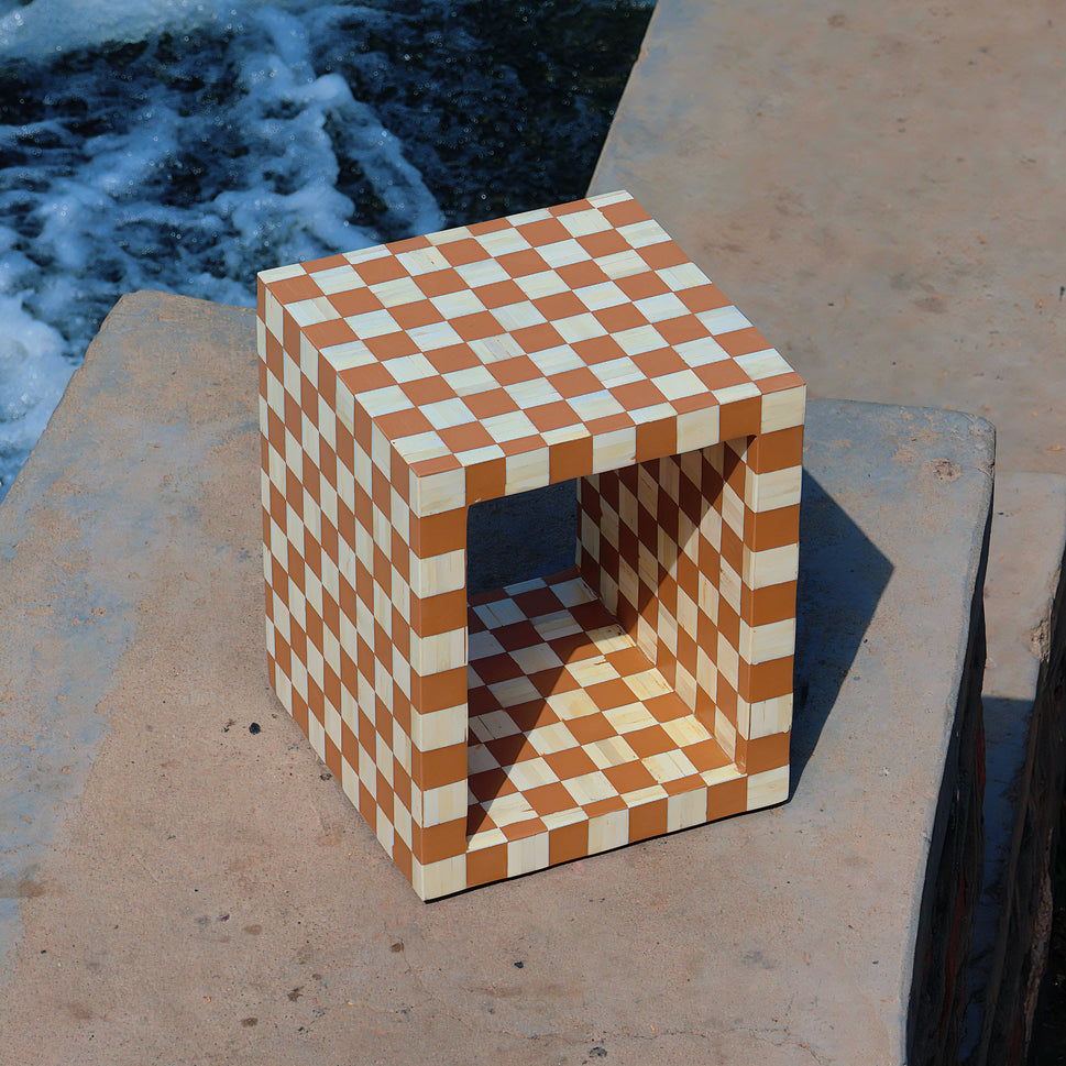 Chales Bone Inlay Checkboard Cube