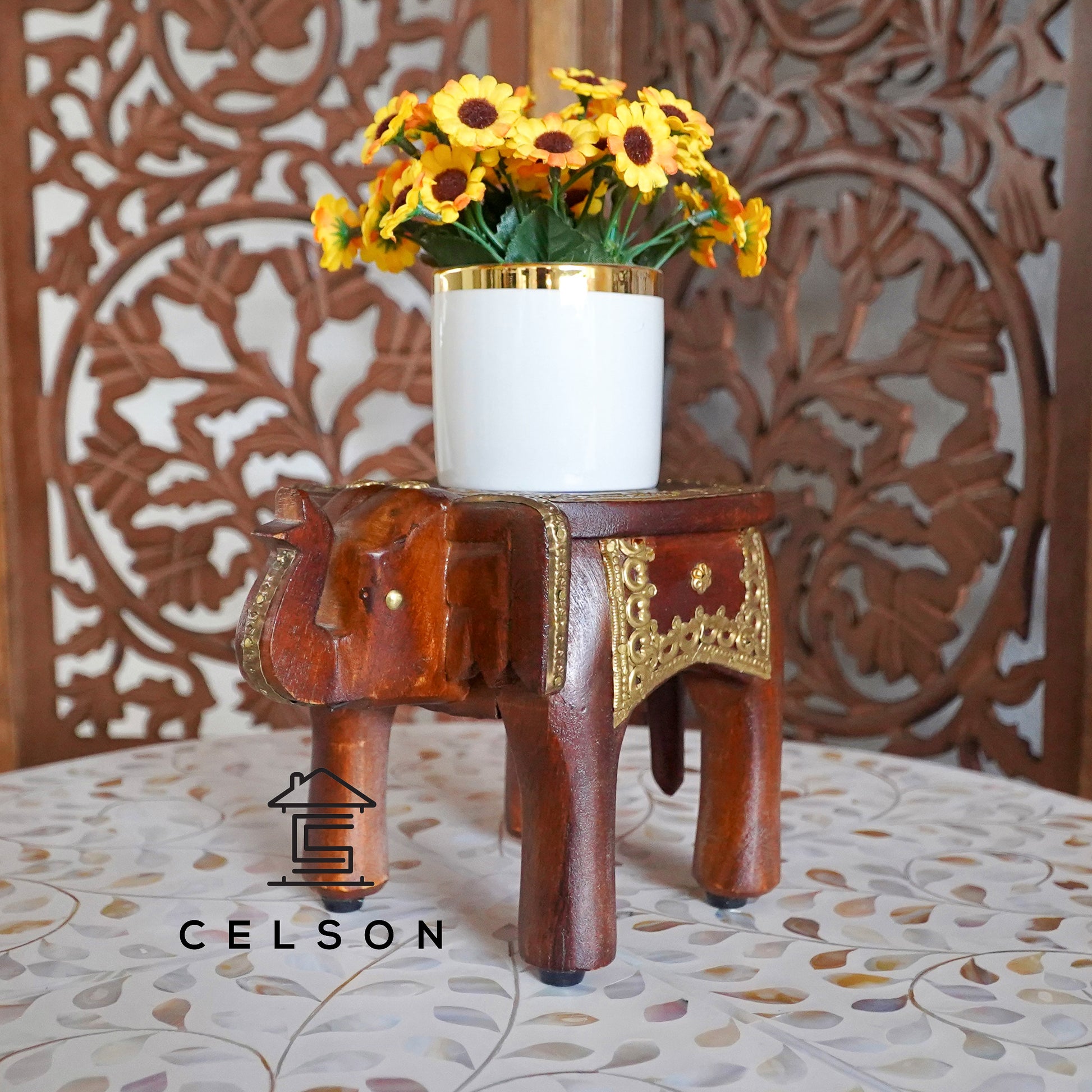 Nia Wooden Hand Carved Stool
