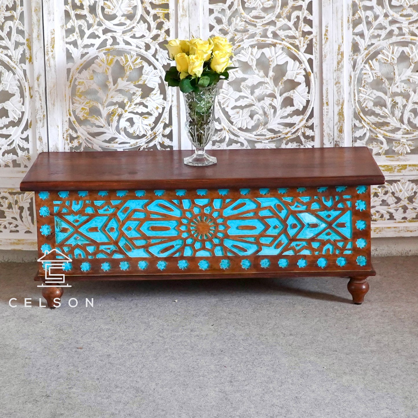 Jack Carved Wooden Storage Trunk